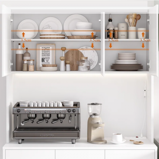 faween 86010 6 Kapaklı 3 Çekmeceli LED Işıklı Mutfak Dolabı Çok amaçlı Dolap Kahve Kösesi Beyaz