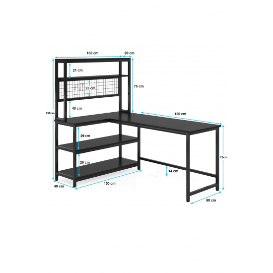 faween 89013 160x60cm Oyuncu Masası Çalışma Masası Bilgisayar Masası Ders Laptop Siyah