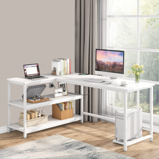 89040 140cm L Masa Oyun Masası Çalışma Masası Kitaplıklı Masa Ofis Masası Yazı Masası Beyaz