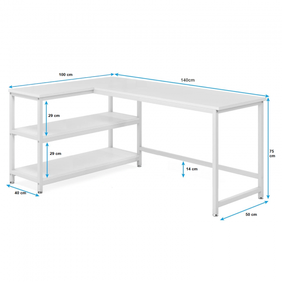 89040 140cm L Masa Oyun Masası Çalışma Masası Kitaplıklı Masa Ofis Masası Yazı Masası Beyaz