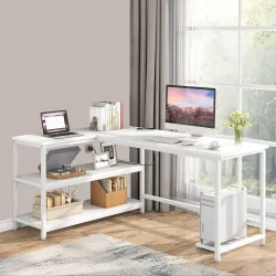 89054 160cm L Masa Oyun Masası Çalışma Masası Kitaplıklı Masa Ofis Masası Yazı Masası Beyaz