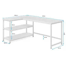 89054 160cm L Masa Oyun Masası Çalışma Masası Kitaplıklı Masa Ofis Masası Yazı Masası Beyaz