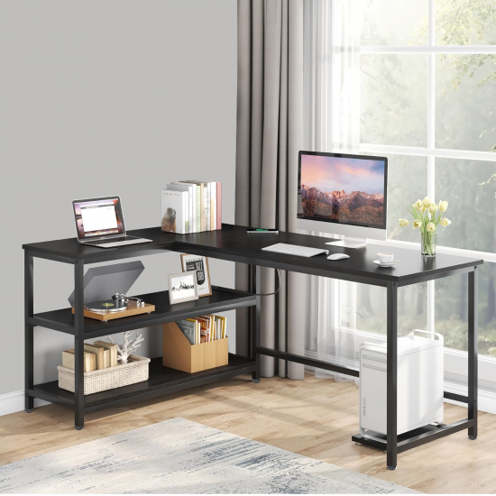 89051 140cm L Masa Oyun Masası Çalışma Masası Kitaplıklı Masa Ofis Masası Yazı Masası Siyah
