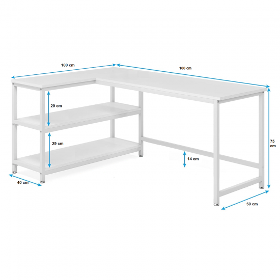 89052 160cm L Masa Oyun Masası Çalışma Masası Kitaplıklı Masa Ofis Masası Yazı Masası Siyah