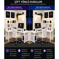 Pro 160 cm Oyuncu Masası, Bilgisayar Masası, Gamer Masası, Gaming Masa, Çalışma Masası, Metal Ayaklı, Beyaz, led'li