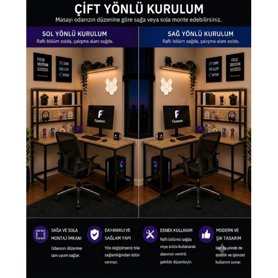 Pro 140 cm Oyuncu Masası, Bilgisayar Masası, Gamer Masası, Gaming Masa, Çalışma Masası, Metal Ayaklı, Atlantik Çam, led'li