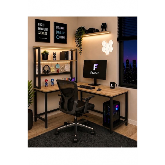 Pro 140 cm Oyuncu Masası, Bilgisayar Masası, Gamer Masası, Gaming Masa, Çalışma Masası, Metal Ayaklı, Atlantik Çam, led'li