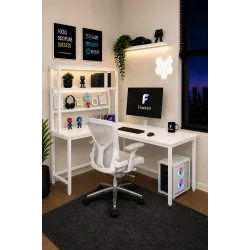 Pro 160 cm Oyuncu Masası, Bilgisayar Masası, Gamer Masası, Gaming Masa, Çalışma Masası, Metal Ayaklı, Beyaz, led'li