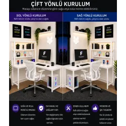 Pro 160 cm Oyuncu Masası, Bilgisayar Masası, Gamer Masası, Gaming Masa, Çalışma Masası, Metal Ayaklı, Beyaz, led'li
