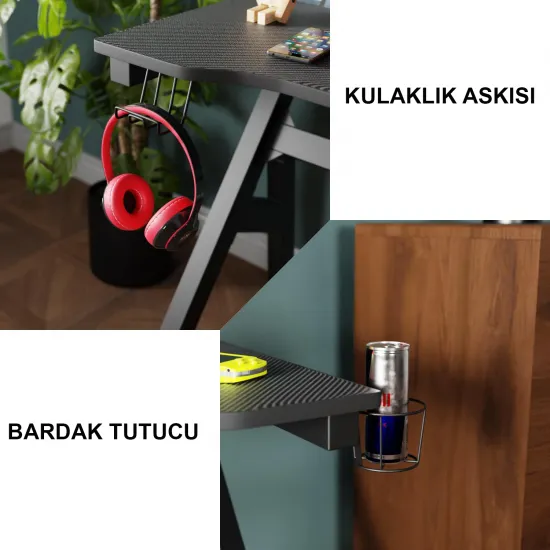 faween 87012 Mdf 120x60 Siyah Karbon Profesyonel Oyuncu Masası Çalışma Masası Bilgisayar Masası Ders