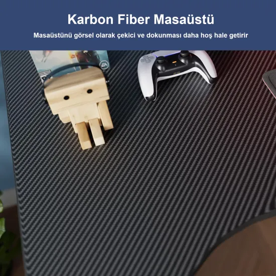 faween 87012 Mdf 120x60 Siyah Karbon Profesyonel Oyuncu Masası Çalışma Masası Bilgisayar Masası Ders